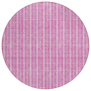 HomeRoots 5' Stylish Blush and Ivory Striped Washable Area Rug – Durable, Versatile, Perfect for Indoor/Outdoor Use 8' Round 595855