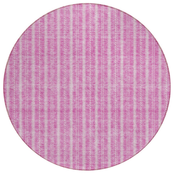 HomeRoots 5' Stylish Blush and Ivory Striped Washable Area Rug – Durable, Versatile, Perfect for Indoor/Outdoor Use 8' Round 595855
