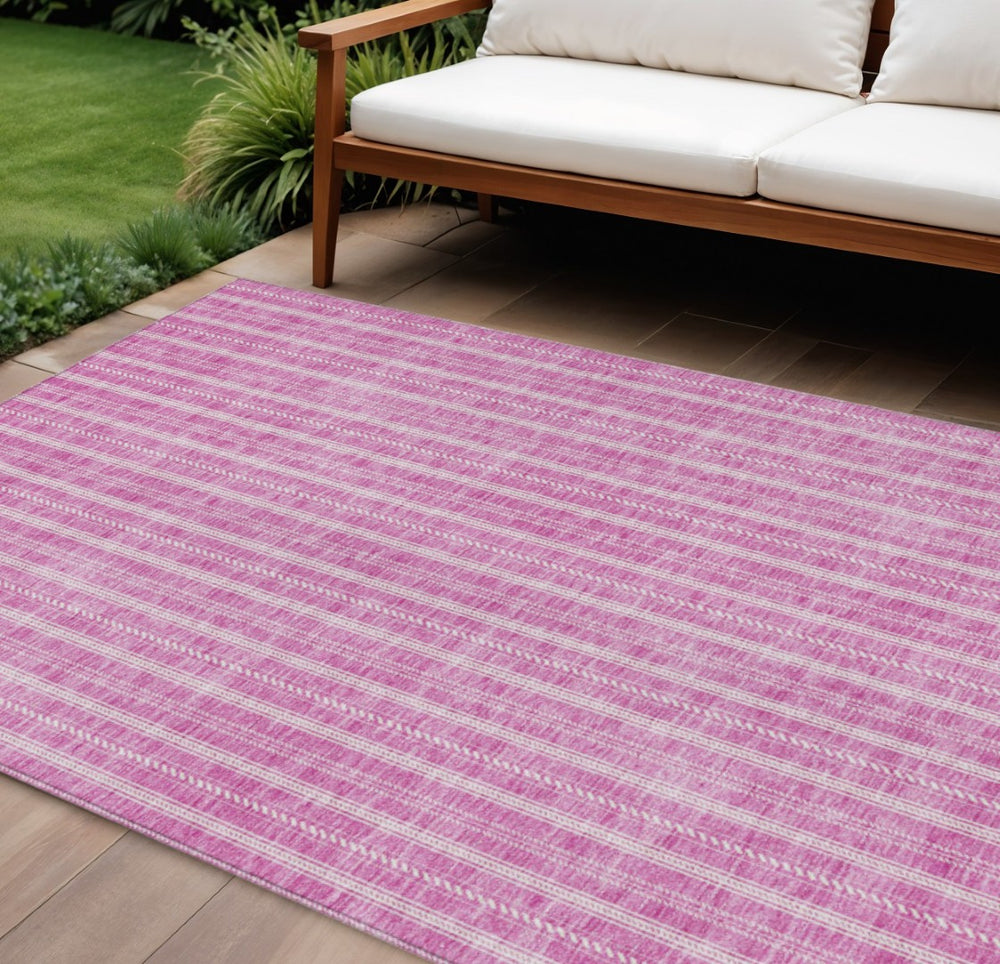 HomeRoots 9' X 12' Blush and Ivory Striped Area Rug – Durable, Washable & Stylish for Indoor/Outdoor Living Spaces 595857