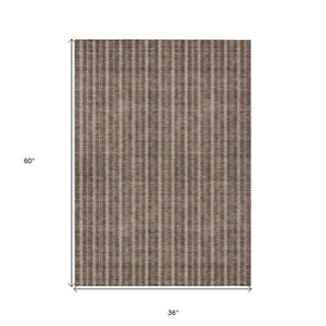 Homeroots 3' Artichoke Green And Ivory Striped Washable Rug For Indoor And Outdoor Spaces - Durable Design 3' X 5' Polyester 595859
