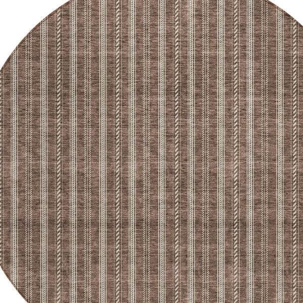 Homeroots 3' Artichoke Green And Ivory Striped Washable Rug For Indoor And Outdoor Spaces - Durable Design 8' Round Polyester 595861