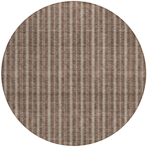 Homeroots 3' Artichoke Green And Ivory Striped Washable Rug For Indoor And Outdoor Spaces - Durable Design 8' Round Polyester 595861
