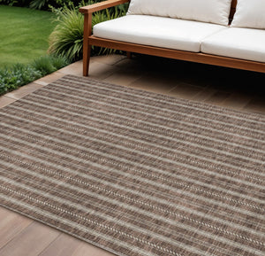 Homeroots 3' Artichoke Green And Ivory Striped Washable Rug For Indoor And Outdoor Spaces - Durable Design 8' X 10' Polyester 595862