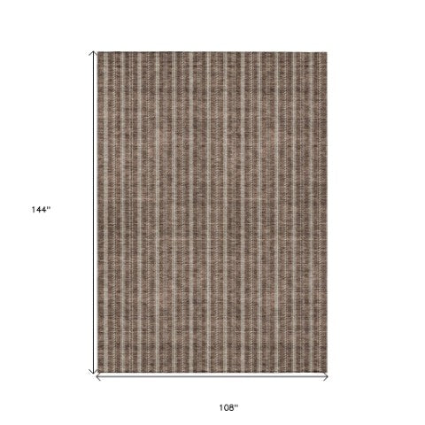 Homeroots 3' Artichoke Green And Ivory Striped Washable Rug For Indoor And Outdoor Spaces - Durable Design 9' X 12' Polyester 595863