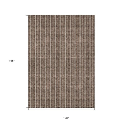 Homeroots 3' Artichoke Green And Ivory Striped Washable Rug For Indoor And Outdoor Spaces - Durable Design 10' X 14' Polyester 595864