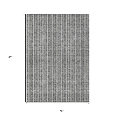 Homeroots 3' Artichoke Green And Ivory Striped Washable Rug For Indoor And Outdoor Spaces - Durable Design 3' X 5' Polyester 595865