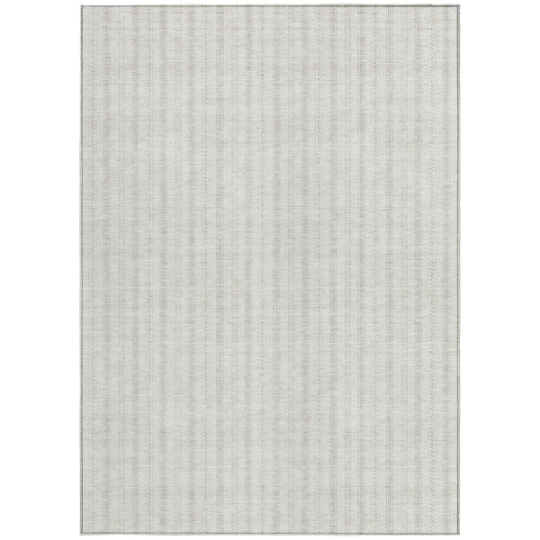 Homeroots 3' Artichoke Green And Ivory Striped Washable Rug For Indoor And Outdoor Spaces - Durable Design 5' X 8' Polyester 595872
