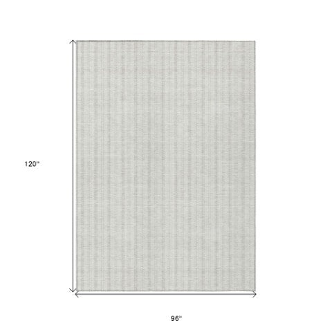 Homeroots 3' Artichoke Green And Ivory Striped Washable Rug For Indoor And Outdoor Spaces - Durable Design 8' X 10' Polyester 595874