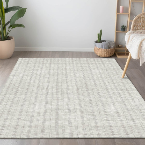 Homeroots 3' Artichoke Green And Ivory Striped Washable Rug For Indoor And Outdoor Spaces - Durable Design 8' X 10' Polyester 595874