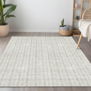 Homeroots 3' Artichoke Green And Ivory Striped Washable Rug For Indoor And Outdoor Spaces - Durable Design 10' X 14' Polyester 595876