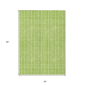 Homeroots 3' Artichoke Green And Ivory Striped Washable Rug For Indoor And Outdoor Spaces - Durable Design 3' X 5' Polyester 595877
