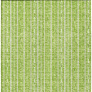 Homeroots 3' Artichoke Green And Ivory Striped Washable Rug For Indoor And Outdoor Spaces - Durable Design 5' X 8' Polyester 595878