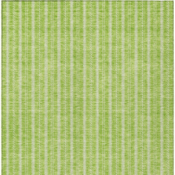 Homeroots 3' Artichoke Green And Ivory Striped Washable Rug For Indoor And Outdoor Spaces - Durable Design 5' X 8' Polyester 595878