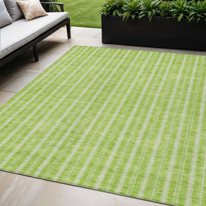 Homeroots 3' Artichoke Green And Ivory Striped Washable Rug For Indoor And Outdoor Spaces - Durable Design 5' X 8' Polyester 595878