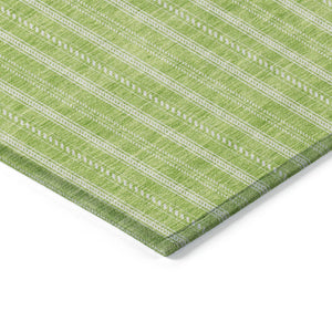 Homeroots 3' Artichoke Green And Ivory Striped Washable Rug For Indoor And Outdoor Spaces - Durable Design 5' X 8' Polyester 595878