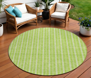 Homeroots 3' Artichoke Green And Ivory Striped Washable Rug For Indoor And Outdoor Spaces - Durable Design 8' Round Polyester 595879