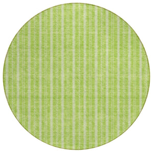 HomeRoots 5' Vibrant Lime Green and Ivory Striped Area Rug - Durable, Washable Indoor-Outdoor Essential for All Spaces 8' Round 595879