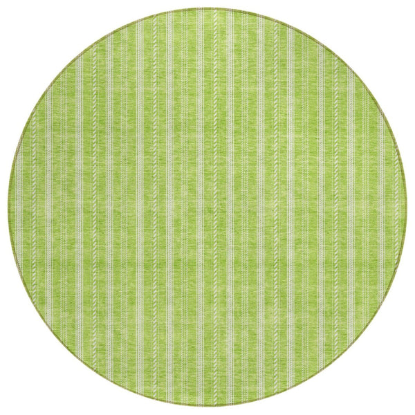 HomeRoots 5' Vibrant Lime Green and Ivory Striped Area Rug - Durable, Washable Indoor-Outdoor Essential for All Spaces 8' Round 595879
