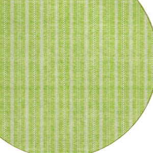 Homeroots 3' Artichoke Green And Ivory Striped Washable Rug For Indoor And Outdoor Spaces - Durable Design 8' Round Polyester 595879
