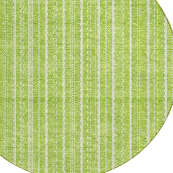 Homeroots 3' Artichoke Green And Ivory Striped Washable Rug For Indoor And Outdoor Spaces - Durable Design 8' Round Polyester 595879