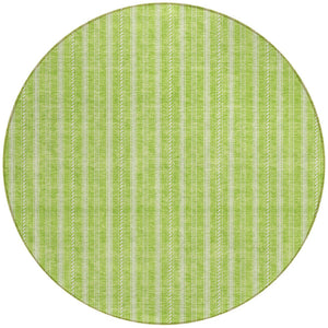 Homeroots 3' Artichoke Green And Ivory Striped Washable Rug For Indoor And Outdoor Spaces - Durable Design 8' Round Polyester 595879