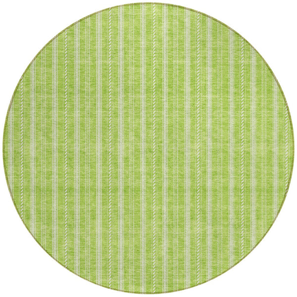 Homeroots 3' Artichoke Green And Ivory Striped Washable Rug For Indoor And Outdoor Spaces - Durable Design 8' Round Polyester 595879