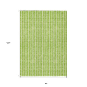 Homeroots 3' Artichoke Green And Ivory Striped Washable Rug For Indoor And Outdoor Spaces - Durable Design 8' X 10' Polyester 595880