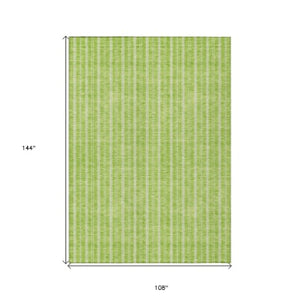 Homeroots 3' Artichoke Green And Ivory Striped Washable Rug For Indoor And Outdoor Spaces - Durable Design 9' X 12' Polyester 595881