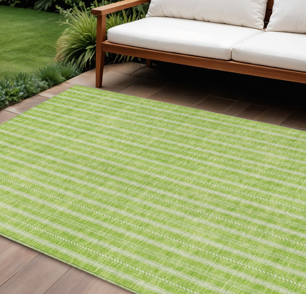 HomeRoots 9' X 12' Vibrant Lime Green & Ivory Striped Indoor-Outdoor Area Rug - Washable & Durable Style 595881