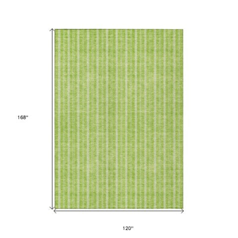 Homeroots 3' Artichoke Green And Ivory Striped Washable Rug For Indoor And Outdoor Spaces - Durable Design 10' X 14' Polyester 595882