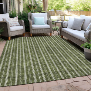 Homeroots 3' Artichoke Green And Ivory Striped Washable Rug For Indoor And Outdoor Spaces - Durable Design 3' X 5' Polyester 595883
