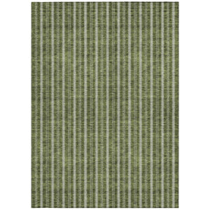 Homeroots 3' Artichoke Green And Ivory Striped Washable Rug For Indoor And Outdoor Spaces - Durable Design 5' X 8' Polyester 595884