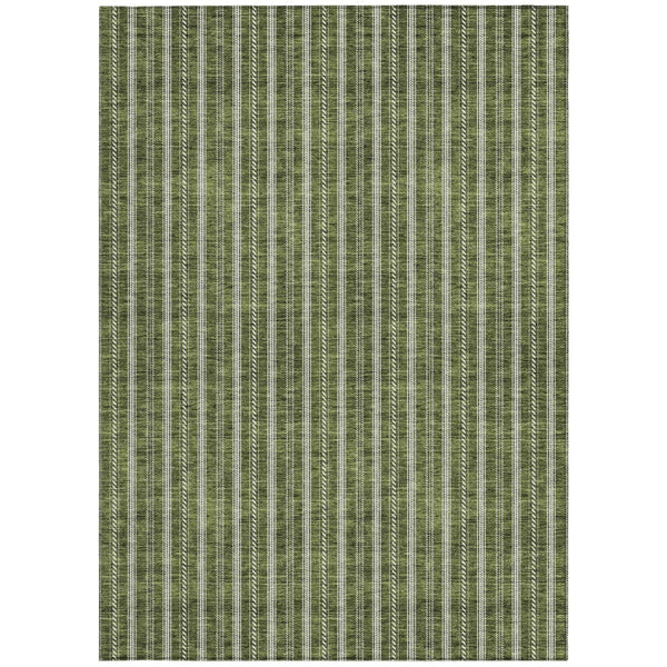 Homeroots 3' Artichoke Green And Ivory Striped Washable Rug For Indoor And Outdoor Spaces - Durable Design 5' X 8' Polyester 595884