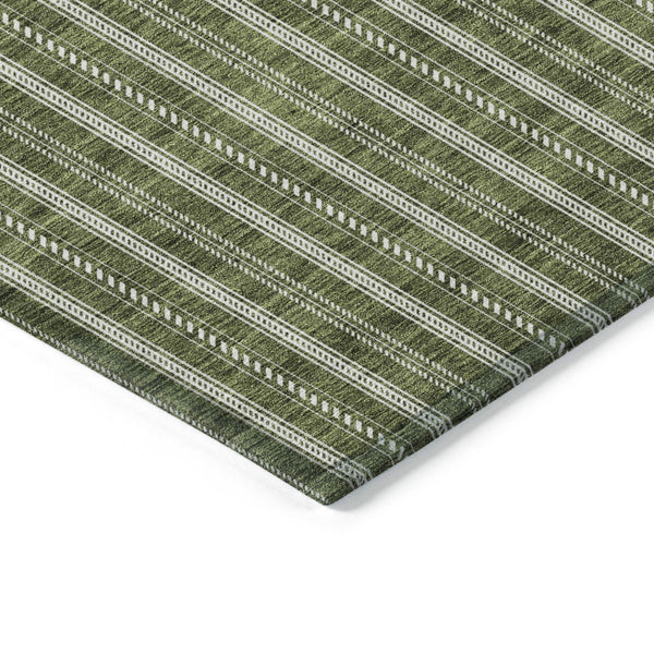 Homeroots 3' Artichoke Green And Ivory Striped Washable Rug For Indoor And Outdoor Spaces - Durable Design 5' X 8' Polyester 595884