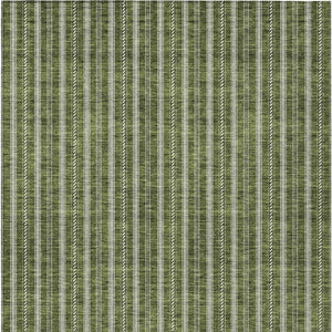 Homeroots 3' Artichoke Green And Ivory Striped Washable Rug For Indoor And Outdoor Spaces - Durable Design 5' X 8' Polyester 595884