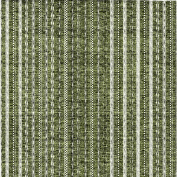Homeroots 3' Artichoke Green And Ivory Striped Washable Rug For Indoor And Outdoor Spaces - Durable Design 5' X 8' Polyester 595884