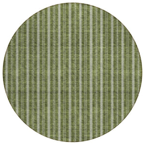 HomeRoots 5' Olive Green and Ivory Striped Area Rug - Durable, Washable, Ideal for Indoor and Outdoor Spaces 8' Round 595885