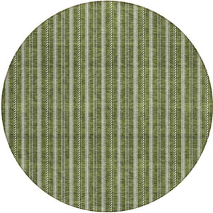 Homeroots 3' Artichoke Green And Ivory Striped Washable Rug For Indoor And Outdoor Spaces - Durable Design 8' Round Polyester 595885