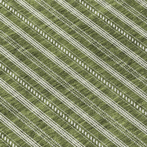 Homeroots 3' Artichoke Green And Ivory Striped Washable Rug For Indoor And Outdoor Spaces - Durable Design 8' Round Polyester 595885