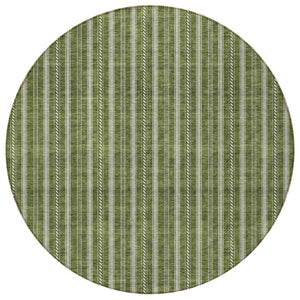 Homeroots 3' Artichoke Green And Ivory Striped Washable Rug For Indoor And Outdoor Spaces - Durable Design 8' Round Polyester 595885