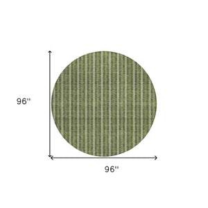 Homeroots 3' Artichoke Green And Ivory Striped Washable Rug For Indoor And Outdoor Spaces - Durable Design 8' Round Polyester 595885