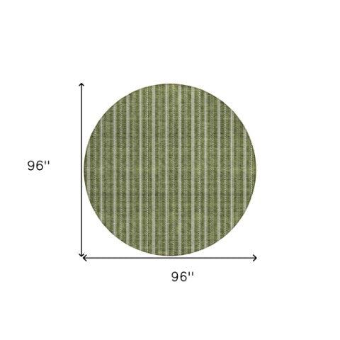 Homeroots 3' Artichoke Green And Ivory Striped Washable Rug For Indoor And Outdoor Spaces - Durable Design 8' Round Polyester 595885