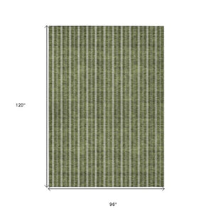 Homeroots 3' Artichoke Green And Ivory Striped Washable Rug For Indoor And Outdoor Spaces - Durable Design 8' X 10' Polyester 595886