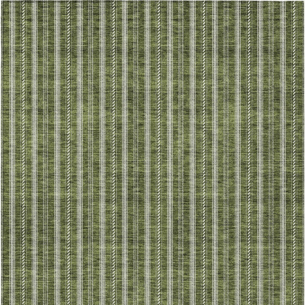 Homeroots 3' Artichoke Green And Ivory Striped Washable Rug For Indoor And Outdoor Spaces - Durable Design 9' X 12' Polyester 595887