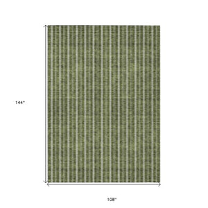 Homeroots 3' Artichoke Green And Ivory Striped Washable Rug For Indoor And Outdoor Spaces - Durable Design 9' X 12' Polyester 595887