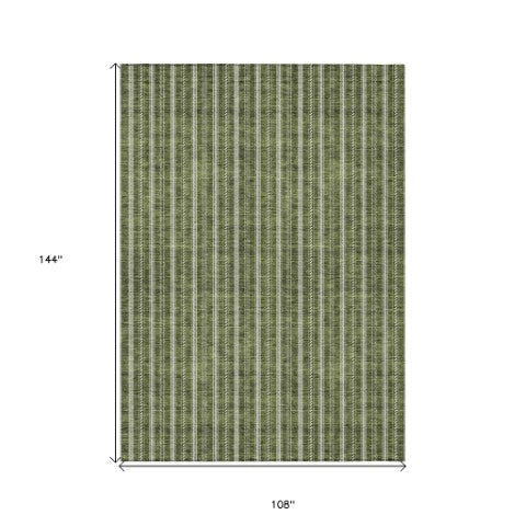 Homeroots 3' Artichoke Green And Ivory Striped Washable Rug For Indoor And Outdoor Spaces - Durable Design 9' X 12' Polyester 595887