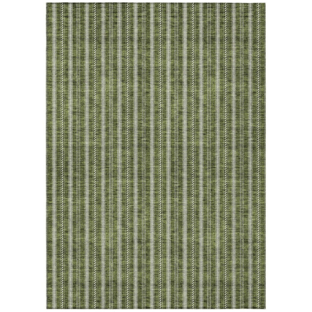HomeRoots 9' Olive Green and Ivory Striped Washable Area Rug - Durable, Stylish, Indoor/Outdoor Décor Essential 595887