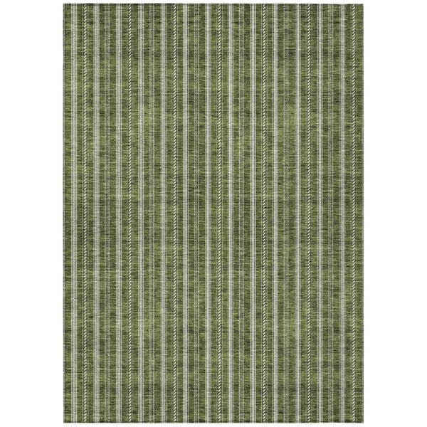 HomeRoots 9' Olive Green and Ivory Striped Washable Area Rug - Durable, Stylish, Indoor/Outdoor Décor Essential 595887
