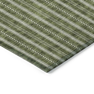Homeroots 3' Artichoke Green And Ivory Striped Washable Rug For Indoor And Outdoor Spaces - Durable Design 9' X 12' Polyester 595887