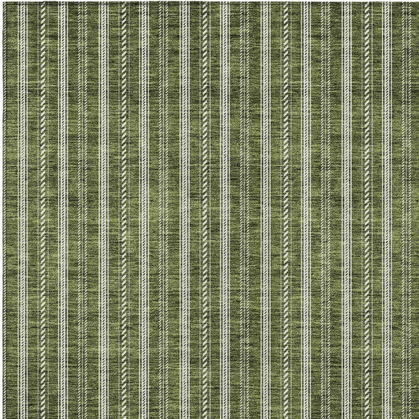 Homeroots 3' Artichoke Green And Ivory Striped Washable Rug For Indoor And Outdoor Spaces - Durable Design 9' X 12' Polyester 595887
